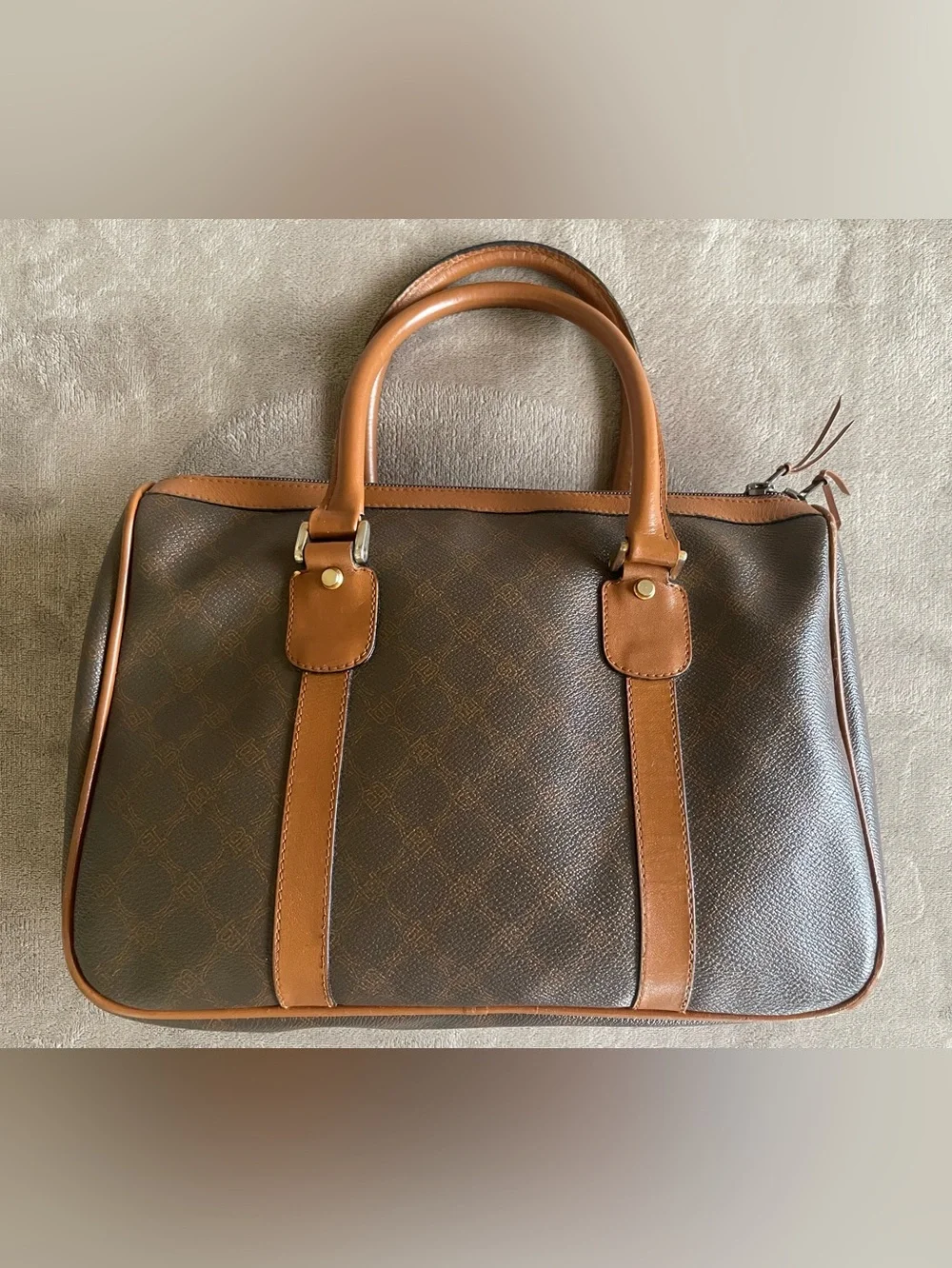 Vintage Bally Monogram Boston Bag Brown Leather Trim Made in Italy
